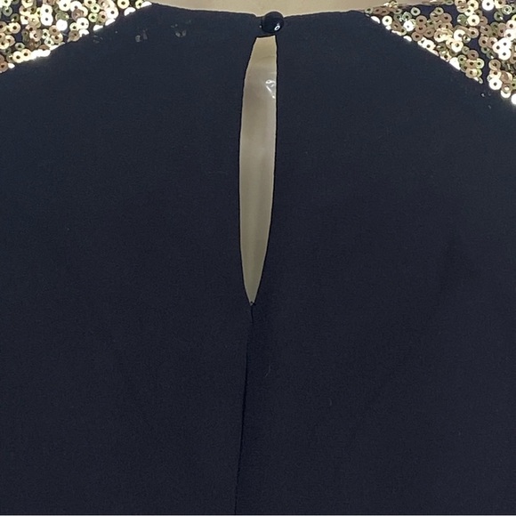 Sequin Hearts Women’s Flowy Dress L Black Gold Sequined Shoulders Sheer Sleeves - Picture 13 of 13